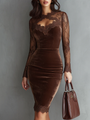 Mini Velvet Dress with Keyhole Neckline and Lace Sleeves
