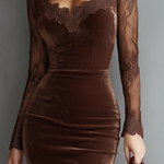 Mini Velvet Dress with Keyhole Neckline and Lace Sleeves — view 3