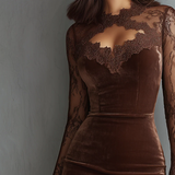 Mini Velvet Dress with Keyhole Neckline and Lace Sleeves — view 4