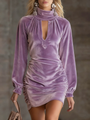 Mini Velvet Dress with High Neck and Neckline — view 3