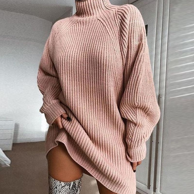 Knit Dress with High Collar and Raglan Sleeves — view 9