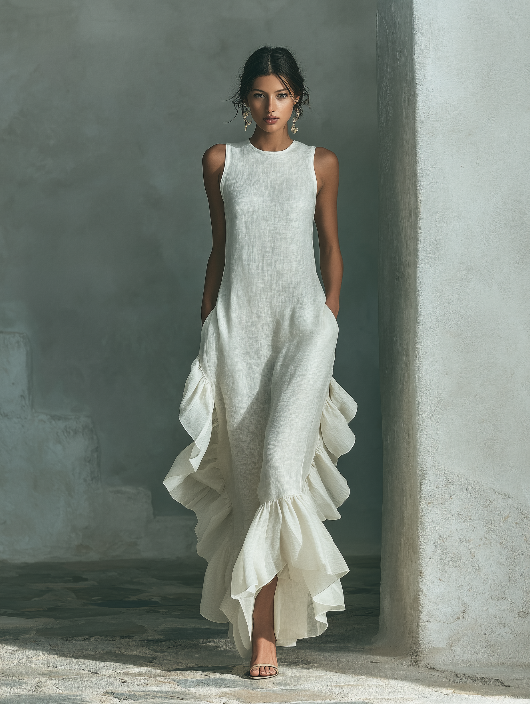 Sophie - Ivory Linen Sleeveless Maxi Dress — view 2