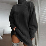 Knit Dress with High Collar and Raglan Sleeves — view 5