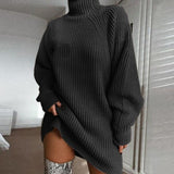 Knit Dress with High Collar and Raglan Sleeves — view 5