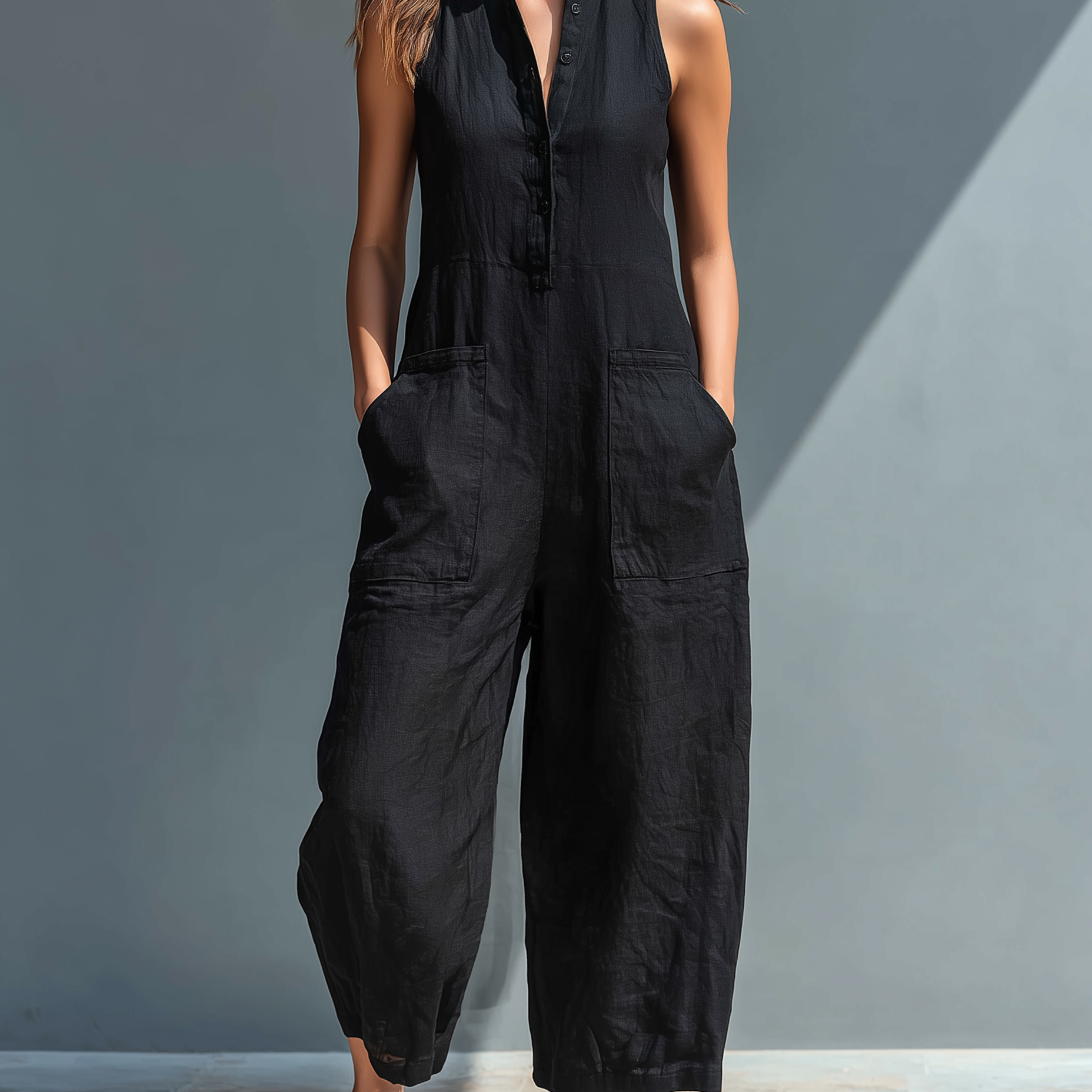 Sleeveless Linen Overalls