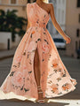 Sella - Ruched One Shoulder A-Line Maxi Chiffon Dress — view 7