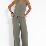 Aira - Vest with Buttons & Wide-Leg Pants Set