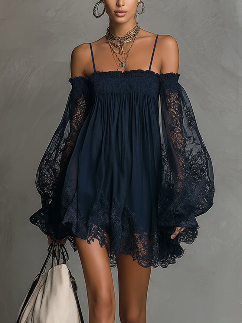 Noemi | Navy Blue Chiffon Mini Dress — view 3