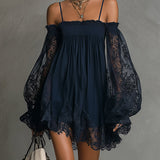 Noemi | Navy Blue Chiffon Mini Dress — view 3