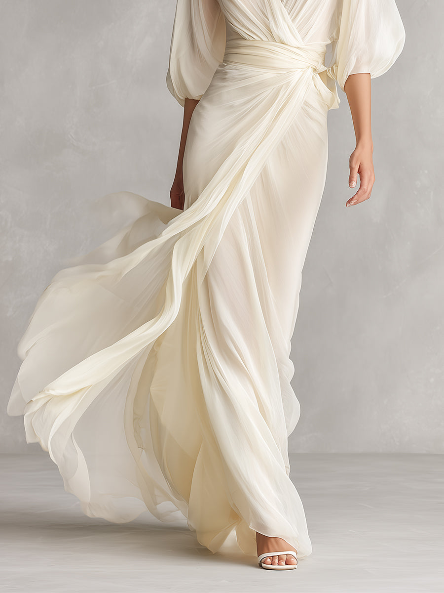 Sefa - Ivory Sheer Chiffon Dress — view 4