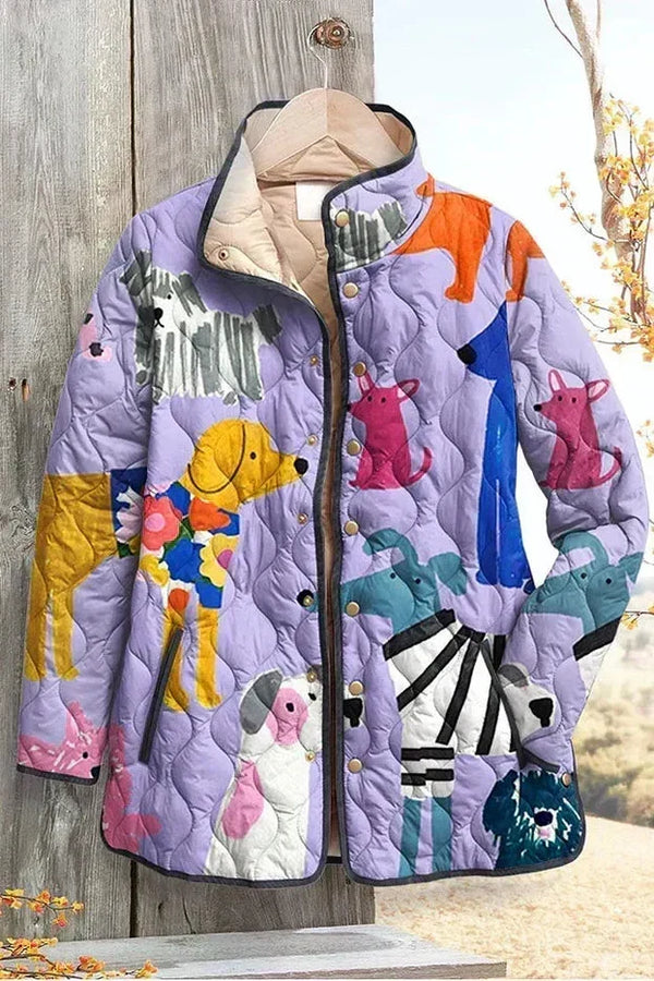 Ursula™ | Quilted Jacket with Dogs in Lilac