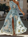 Sella - Ruched One Shoulder A-Line Maxi Chiffon Dress — view 5