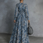 Grace - Bohemian Style Blue Floral Print Chiffon Maxi Dress — view 5