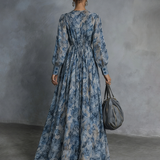 Grace - Bohemian Style Blue Floral Print Chiffon Maxi Dress — view 5