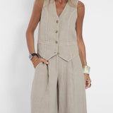 Aira - Vest with Buttons & Wide-Leg Pants Set