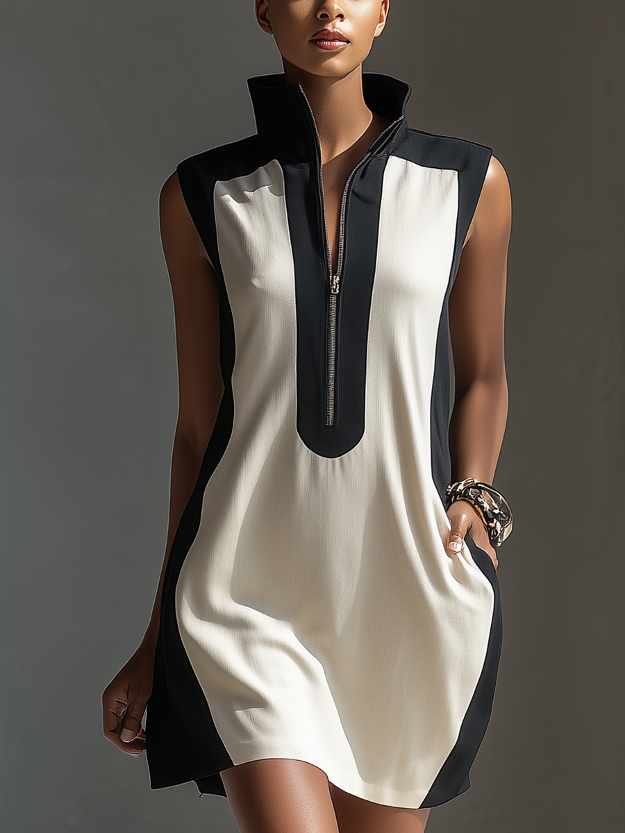 Emily - Black & White Bicolour Mini Dress — view 3