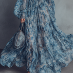 Grace - Bohemian Style Blue Floral Print Chiffon Maxi Dress — view 4