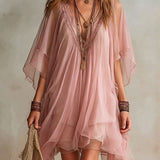 Green Chiffon Mini Dress with V-Neck