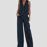 Aira - Vest with Buttons & Wide-Leg Pants Set