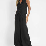 Aira - Vest with Buttons & Wide-Leg Pants Set