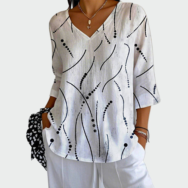 White Line & Dot Print Blouse