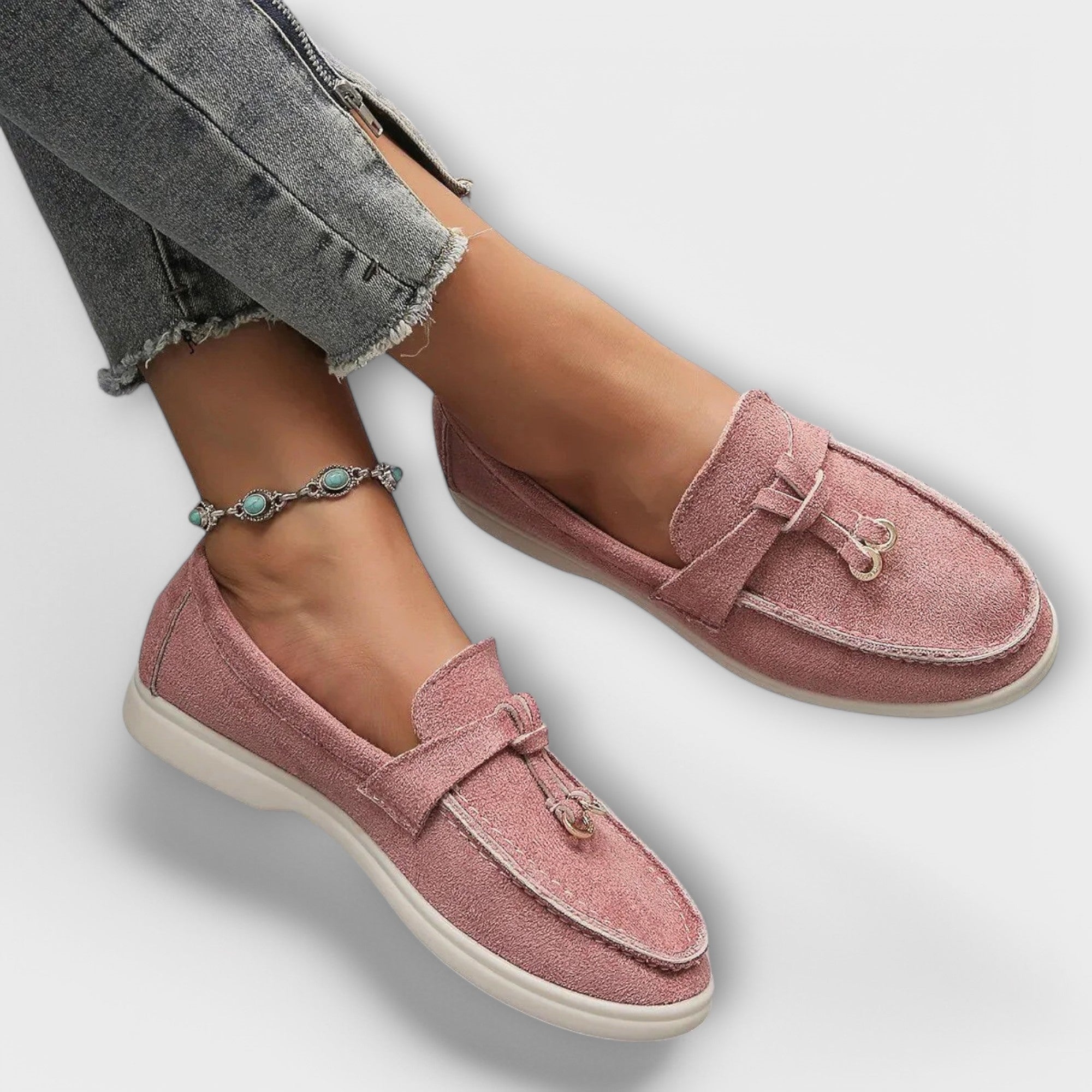 Beige Women's Loafers with Decorative Cord — view 3