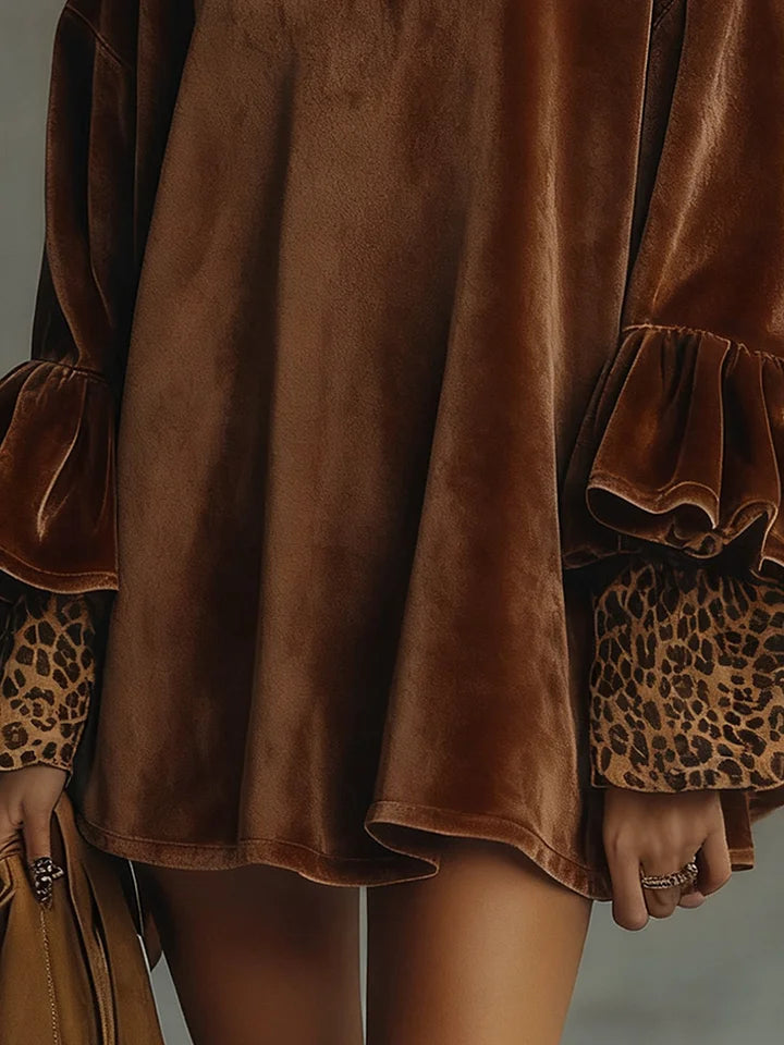 Mini Dress with Velvet Cuffs and Leopard Print — view 3