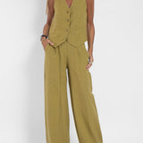 Aira - Vest with Buttons & Wide-Leg Pants Set