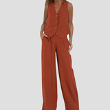 Aira - Vest with Buttons & Wide-Leg Pants Set