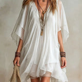 Green Chiffon Mini Dress with V-Neck