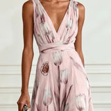 Nikau - Elegant Tulip Print V-neck Maxi Dress — view 9