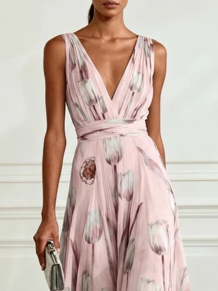 Nikau - Elegant Tulip Print V-neck Maxi Dress — view 9
