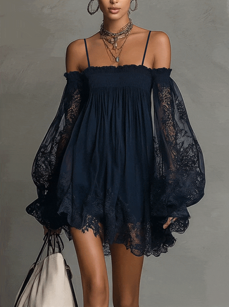 Noemi | Navy Blue Chiffon Mini Dress — view 5