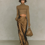 Florence - Golden-brown knit turtleneck top — view 3