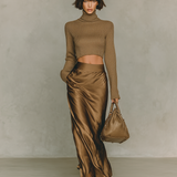 Florence - Golden-brown knit turtleneck top — view 3