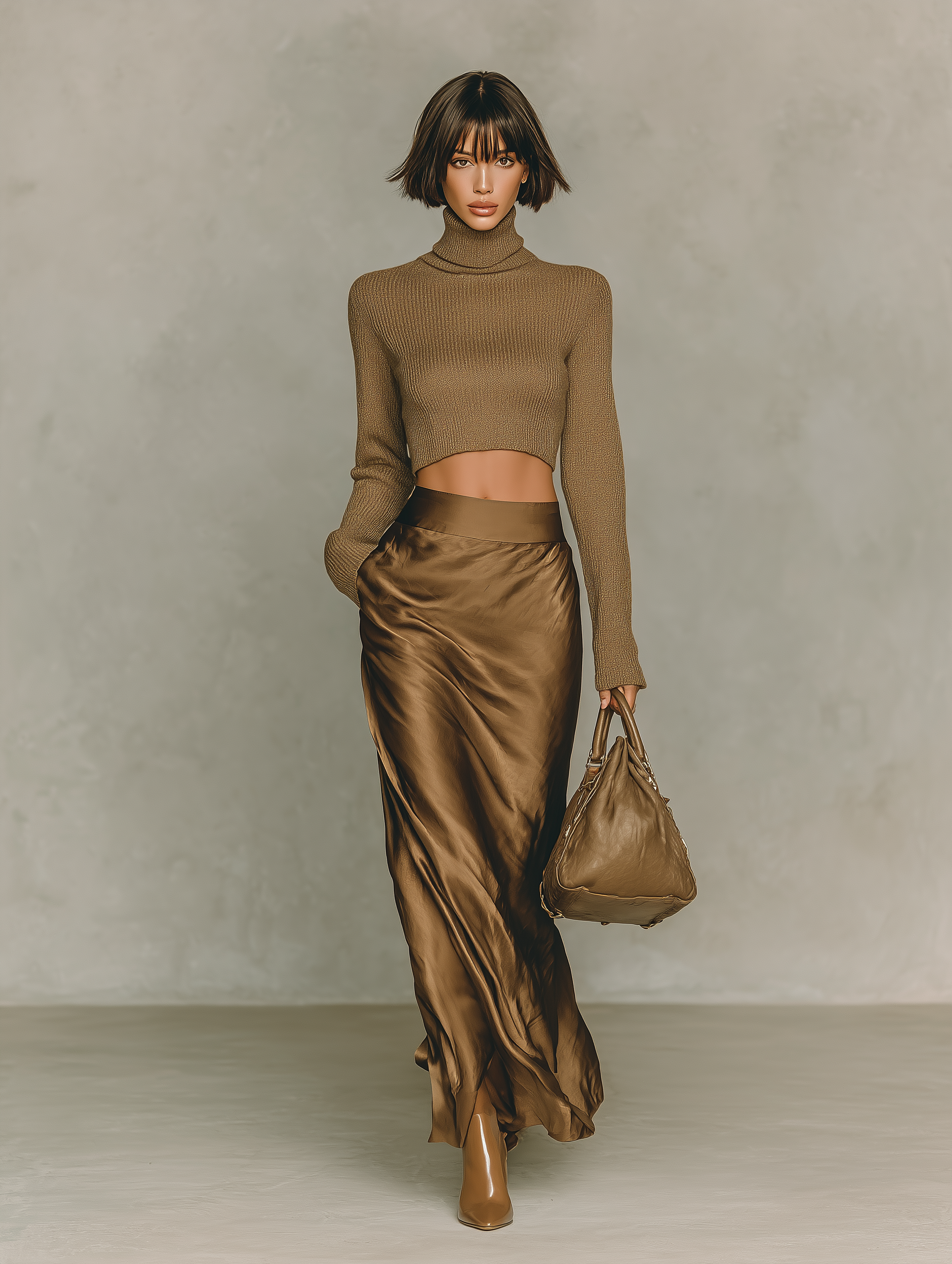 Florence - Golden-brown knit turtleneck top — view 3