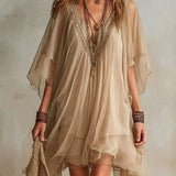 Green Chiffon Mini Dress with V-Neck