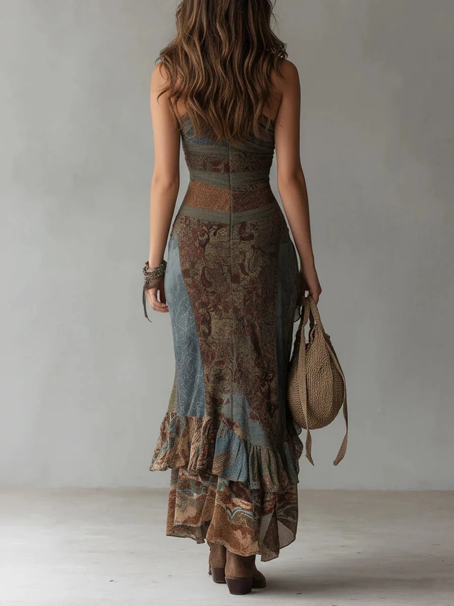 Ngahuia | Asymmetrical Ethnic Print Maxi Dress — view 3