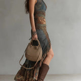 Ngahuia | Asymmetrical Ethnic Print Maxi Dress — view 2
