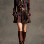 Red and Brown Checked Retro Mini Dress, with Belt