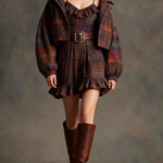 Checked Ruffled Mini Dress with Relaxed Coat (with Belt) — view 3