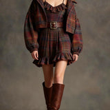 Checked Ruffled Mini Dress with Relaxed Coat (with Belt) — view 3