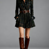 Red and Brown Checked Retro Mini Dress, with Belt — view 2