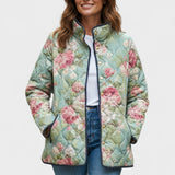Gemma™ | Quilted Jacket with Large Roses in Sage
