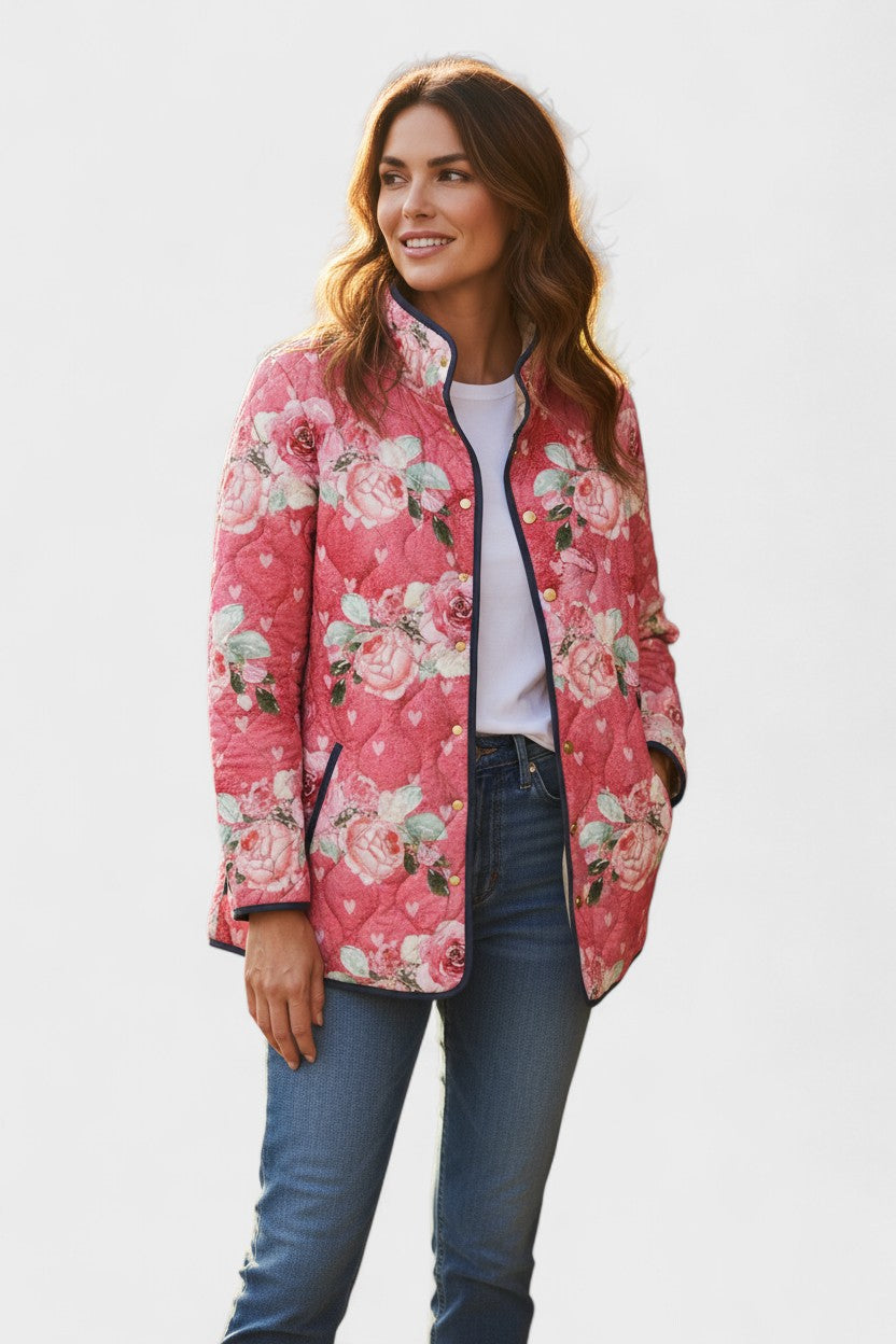 Shiloh™ | Quilted Jacket with Roses in Berry — view 2