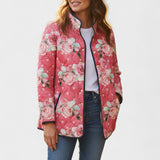 Shiloh™ | Quilted Jacket with Roses in Berry — view 2
