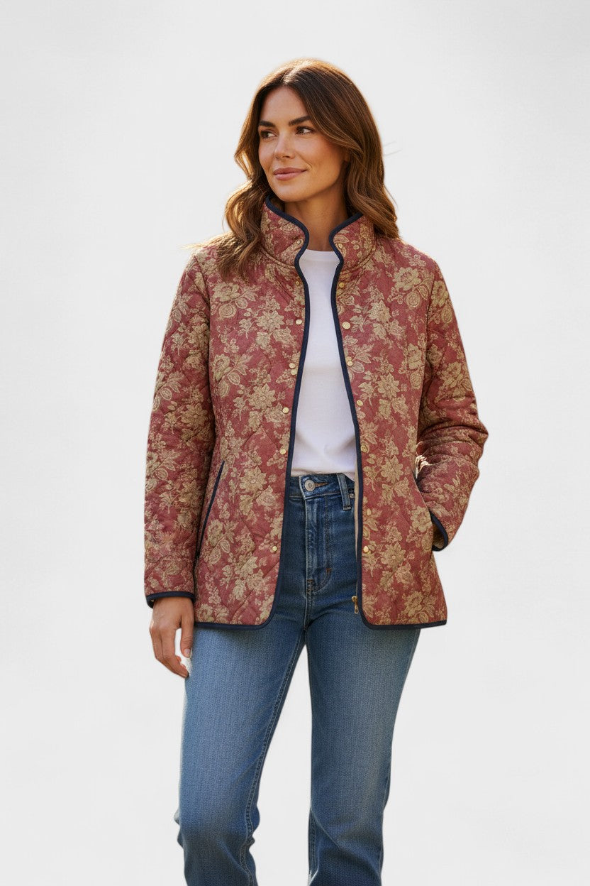 Bethany™ | Quilted Jacket with Blossoms in Rust Red — view 2