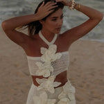 Margaret - Knit Mini Dress with Floral Pattern and Halter Neck