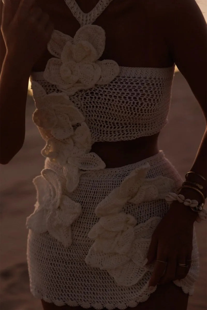 Margaret - Knit Mini Dress with Floral Pattern and Halter Neck — view 7