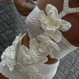Margaret - Knit Mini Dress with Floral Pattern and Halter Neck — view 9